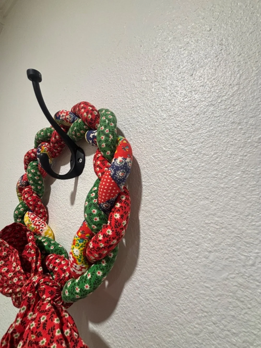 Set of Vintage Large Handmade Quilted Braided Rope Hanging Wreaths w/bow Holiday